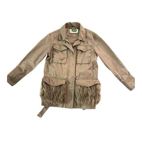 Anthropologie Utility Faux Fur Pockets Jacket Cotton Boho Fall Statement XS - Picture 3 of 15